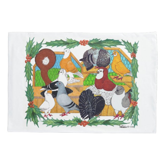 Christmas Pigeons Pillow Case (Back)