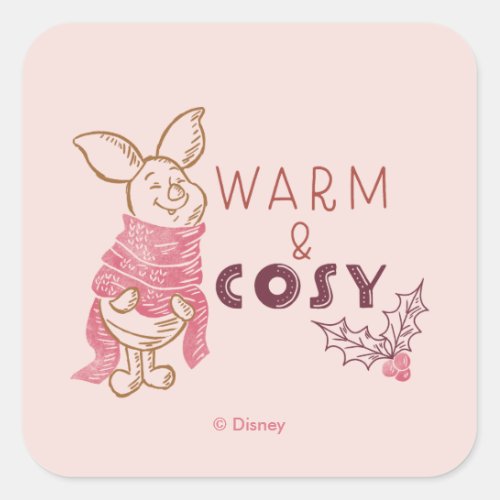 Christmas Piglet  Warm  Cosy Square Sticker