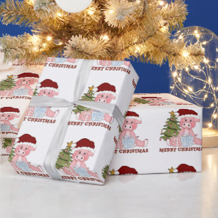 Christmas Pigs Cartoon wrapping paper