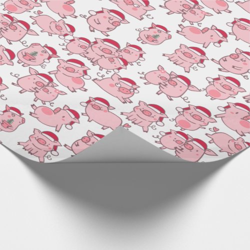 Christmas Pigs In Santa Hats Cute Animal Wrapping Paper