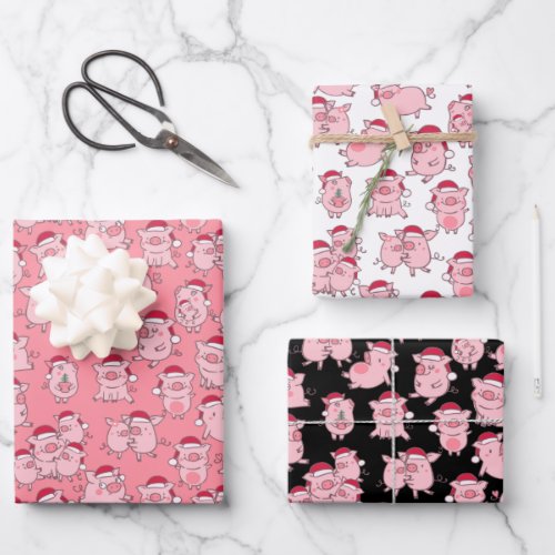 Christmas Pigs In Santa Hats Cute Wrapping Paper