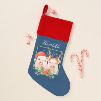 Christmas Pigs Santa Reindeer Personalized Christmas Stocking