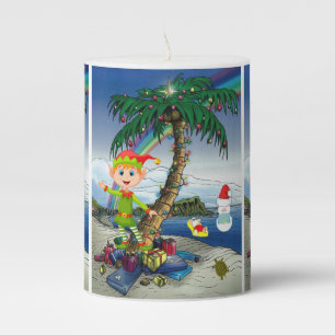 Christmas Pillar Candle, Beach Bum Santa Candle