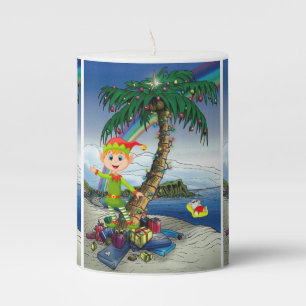 Christmas Pillar Candle, Beach Bum Santa Pillar Candle