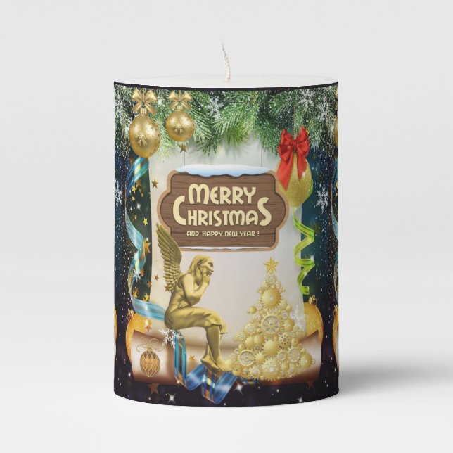 Christmas Pillar Candle, Christmas Angel Pillar Candle (Front)