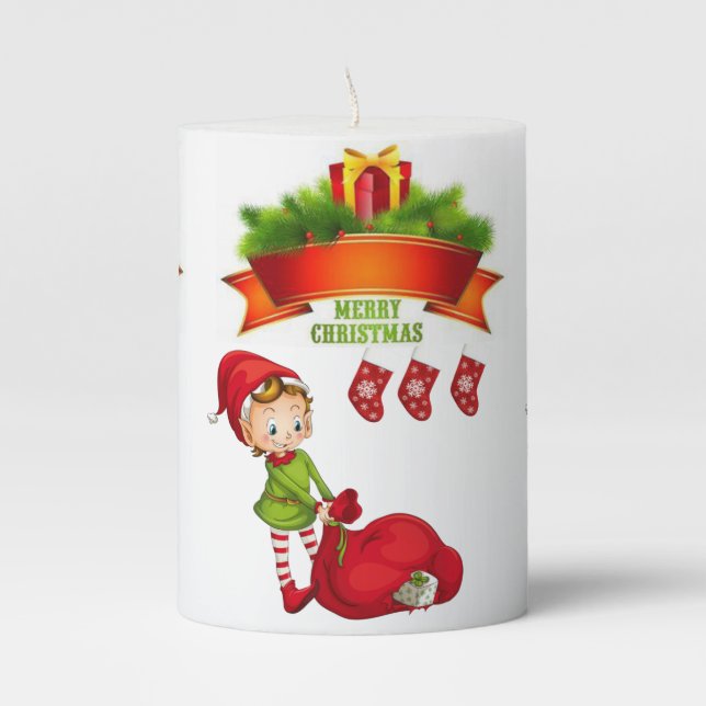 Christmas Pillar Candle, Elf Candle (Front)
