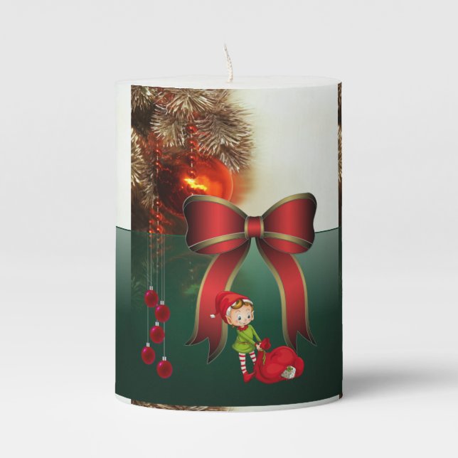 Christmas Pillar Candle, Elf Candle (Front)
