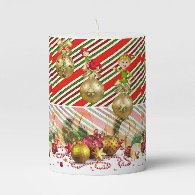Christmas Pillar Candle, Elf Candle (Front)
