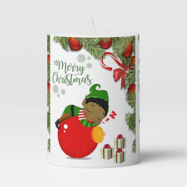 Christmas Pillar Candle, Elf Pillar Candle (Front)