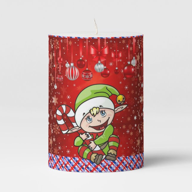 Christmas Pillar Candle, Elf Pillar Candle (Front)