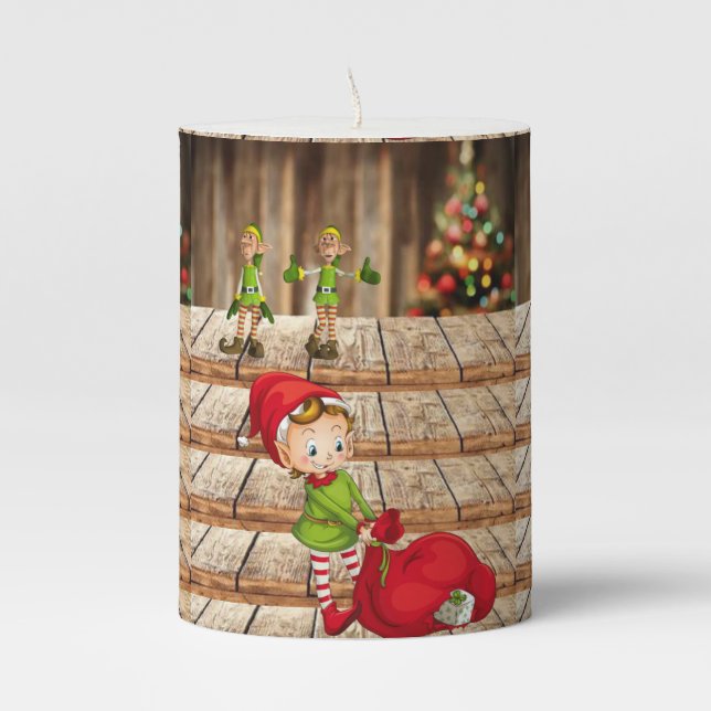 Christmas Pillar Candle, Elf Pillar Candle (Front)