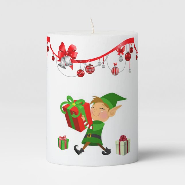 Christmas Pillar Candle, Elf Pillar Candle (Front)