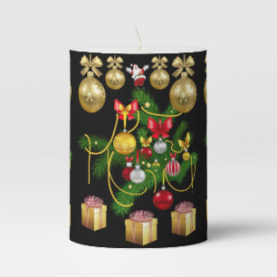 Christmas Pillar Candle, Gold Balls Candle
