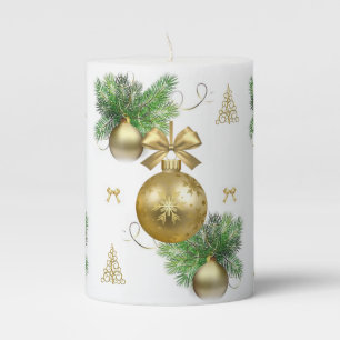 Christmas Pillar Candle, Gold Balls Candle