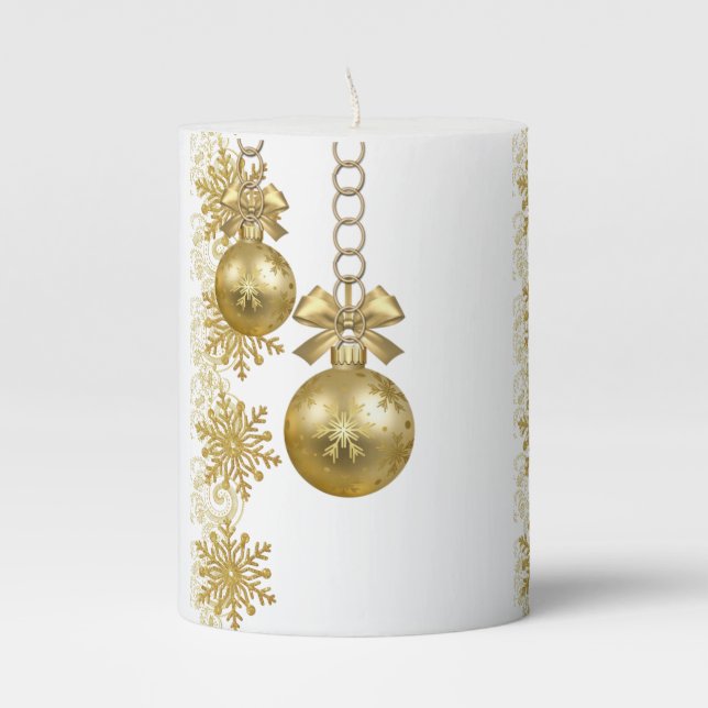 Christmas Pillar Candle, Gold Balls Pillar Candle (Front)