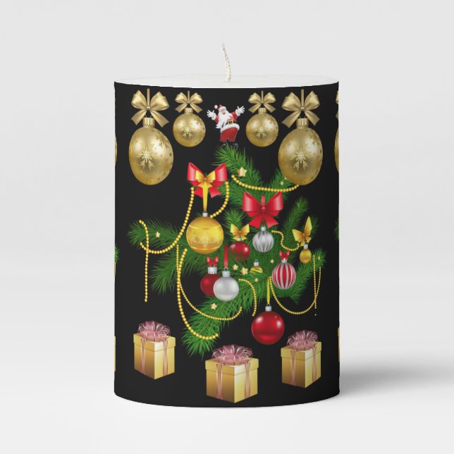 Christmas Pillar Candle, Gold Balls Pillar Candle (Front)