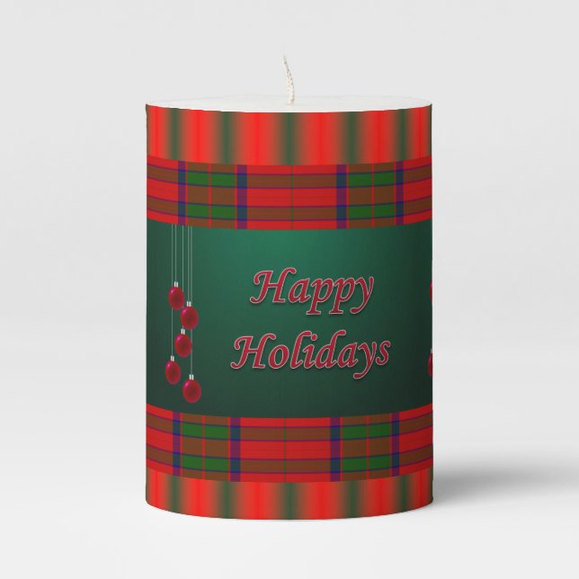 Christmas Pillar Candle, Happy Holidays Candle (Front)
