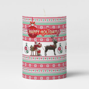 Christmas Pillar Candle, Happy Holidays Candle