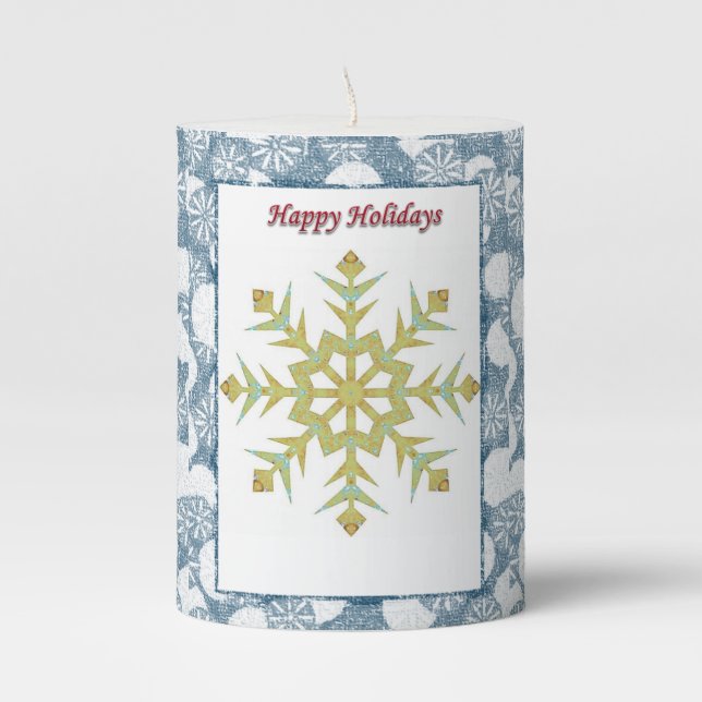 Christmas Pillar Candle, Happy Holidays Candle (Front)