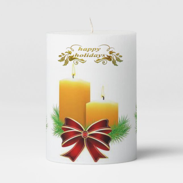 Christmas Pillar Candle, Happy Holidays Pillar Candle (Front)