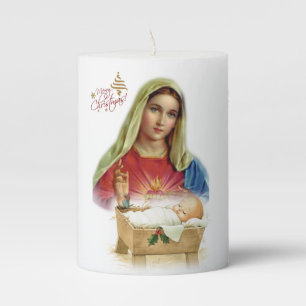 Christmas Pillar Candle, Jesus Christ Candle