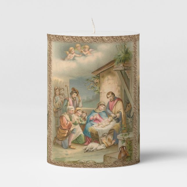 Christmas Pillar Candle, Jesus Christ Candle (Front)