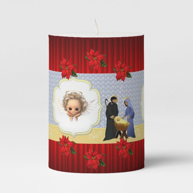 Christmas Pillar Candle, Jesus Christ Candle (Front)