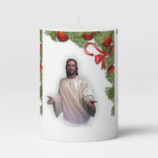 Christmas Pillar Candle, Jesus Christ Candle (Front)