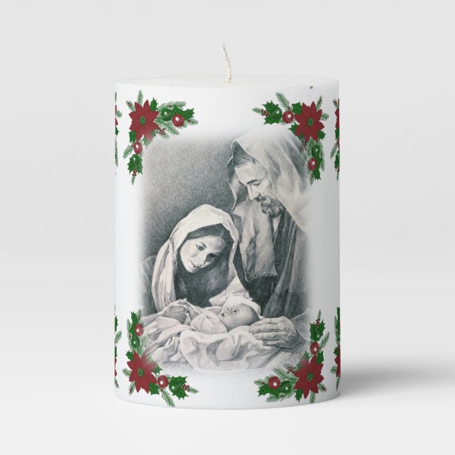 Christmas Pillar Candle, Jesus Christ Candle (Front)