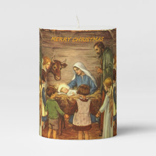 Christmas Pillar Candle, Jesus Christ Candle