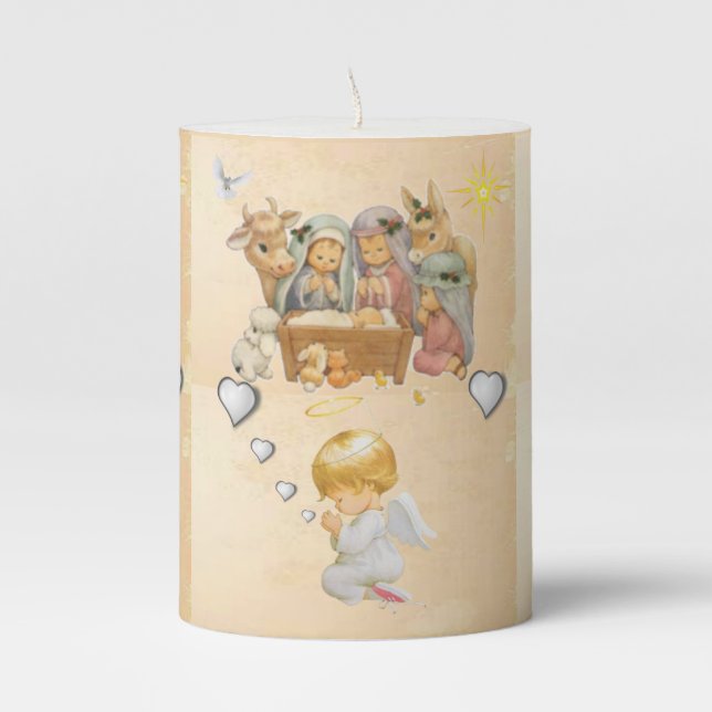 Christmas Pillar Candle, Jesus Christ Candle (Front)