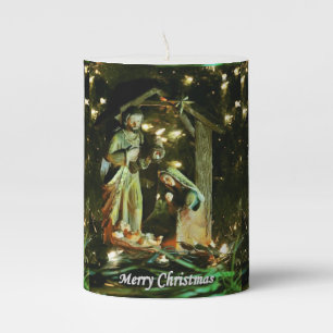 Christmas Pillar Candle, Jesus Christ Pillar Candle