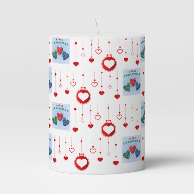 Christmas Pillar Candle, Merry Christmas Candle (Front)