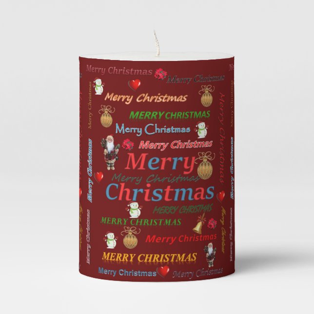Christmas Pillar Candle, Merry Christmas Candle (Front)