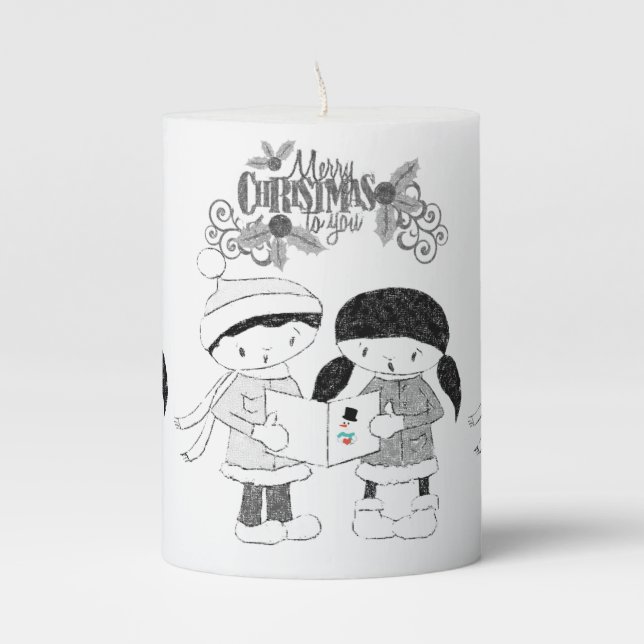Christmas Pillar Candle, Merry Christmas Candle (Front)