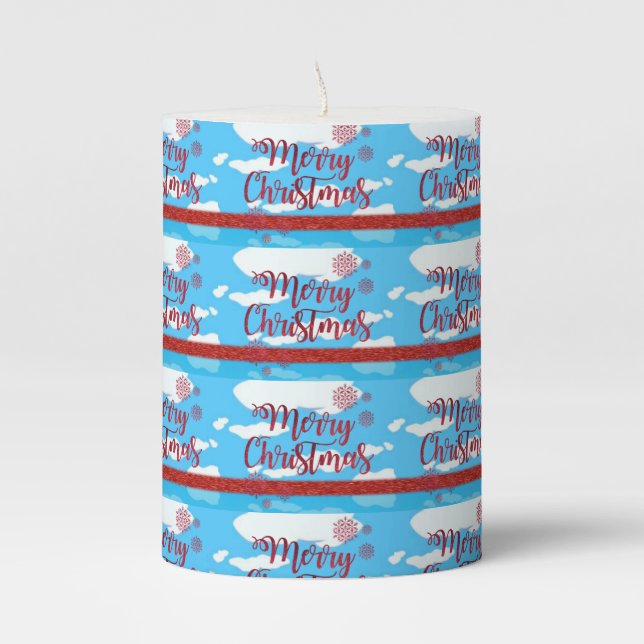 Christmas Pillar Candle, Merry Christmas Candle (Front)