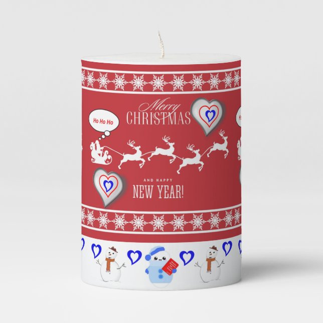Christmas Pillar Candle, Merry Christmas Candle (Front)
