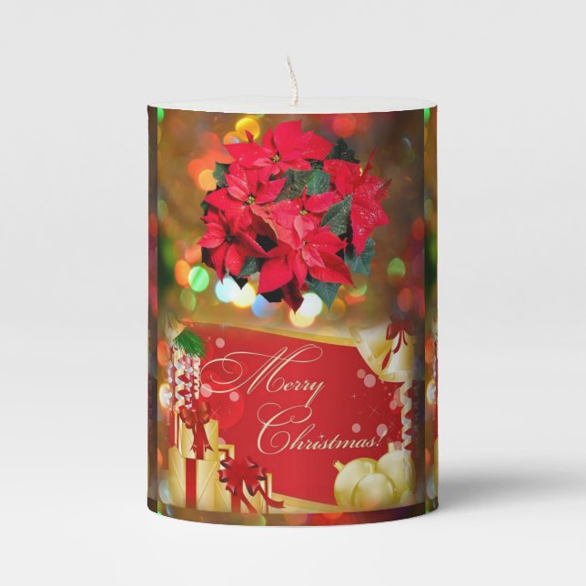 Christmas Pillar Candle, Merry Christmas Candle (Front)