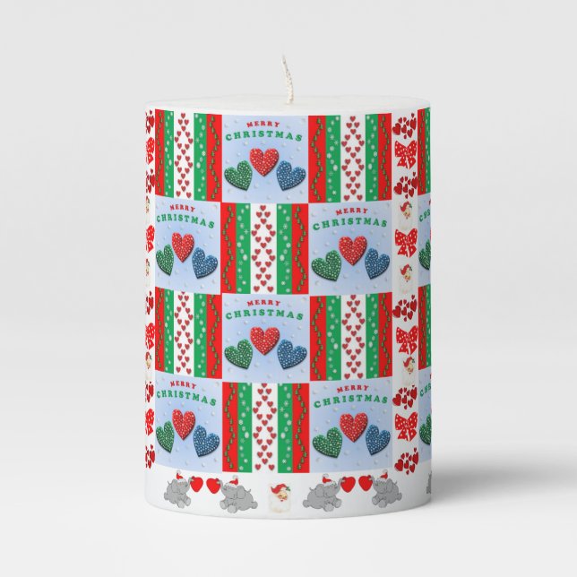 Christmas Pillar Candle, Merry Christmas Candle (Front)