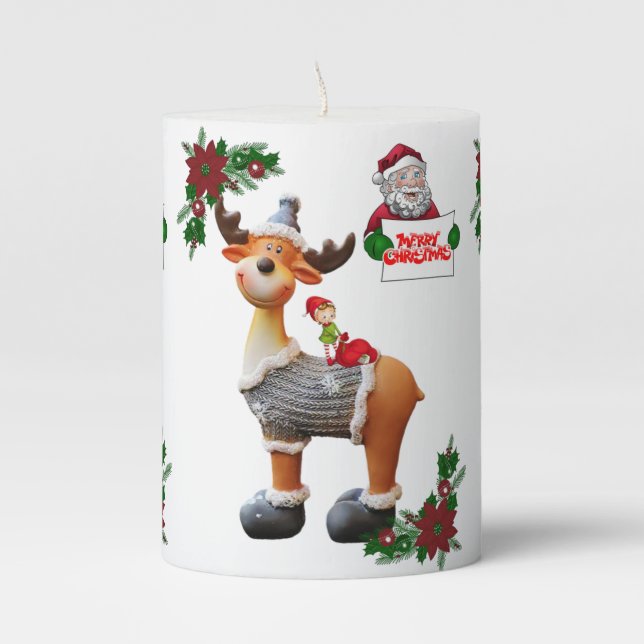 Christmas Pillar Candle, Merry Christmas Candle (Front)