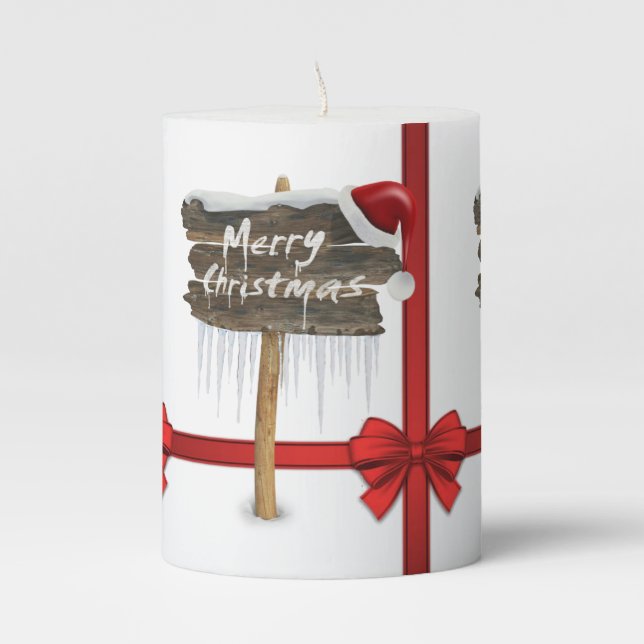 Christmas Pillar Candle, Merry Christmas Candle (Front)