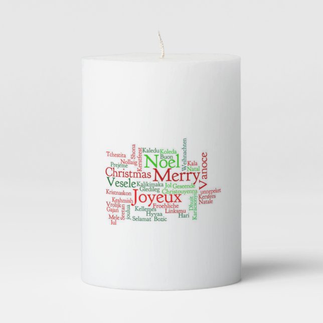 Christmas Pillar Candle, Merry Christmas Pillar Candle (Front)