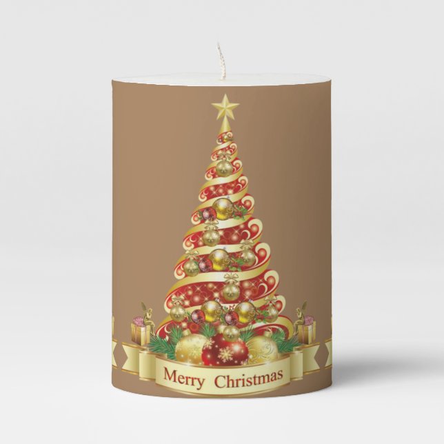 Christmas Pillar Candle, Merry Christmas Pillar Candle (Front)