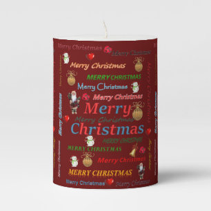 Christmas Pillar Candle, Merry Christmas Pillar Candle