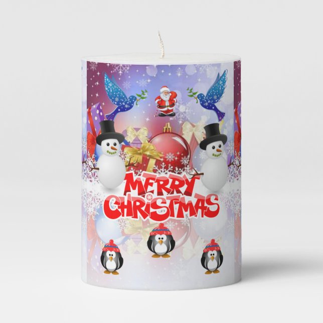 Christmas Pillar Candle, Merry Christmas Pillar Candle (Front)