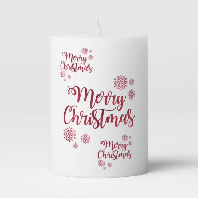 Christmas Pillar Candle, Merry Christmas Pillar Candle (Front)