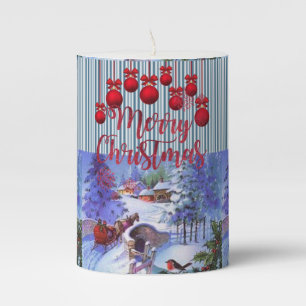 Christmas Pillar Candle, Merry Christmas Pillar Candle