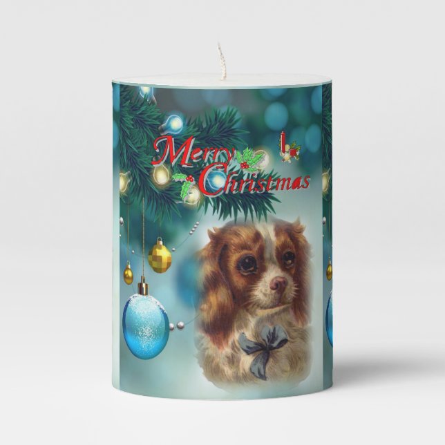 Christmas Pillar Candle, Merry Christmas Pillar Candle (Front)