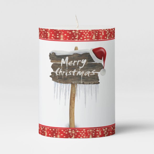 Christmas Pillar Candle, Merry Christmas Pillar Candle (Front)