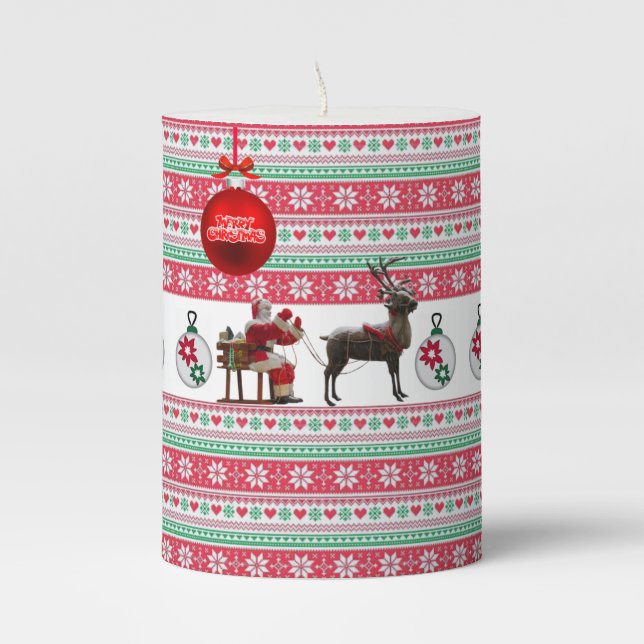 Christmas Pillar Candle, Merry Christmas Pillar Candle (Front)